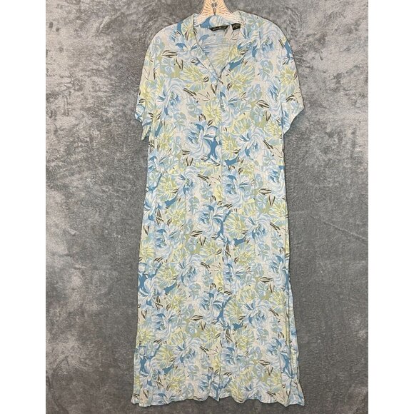 Vtg Eddie Bauer Women Tropical Hawaiian Pastel Floral Maxi Shirt Dress 1X Plus - Picture 1 of 13
